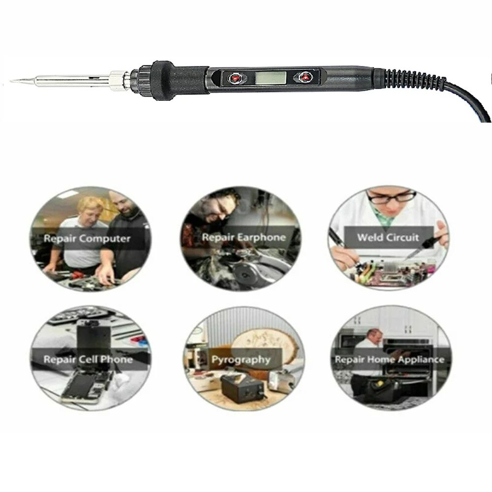 LCD Digital Adjustable Temperature 80W Soldering Iron Electric Welding Tools Solder Wire Tweezers DIY Hand Tool