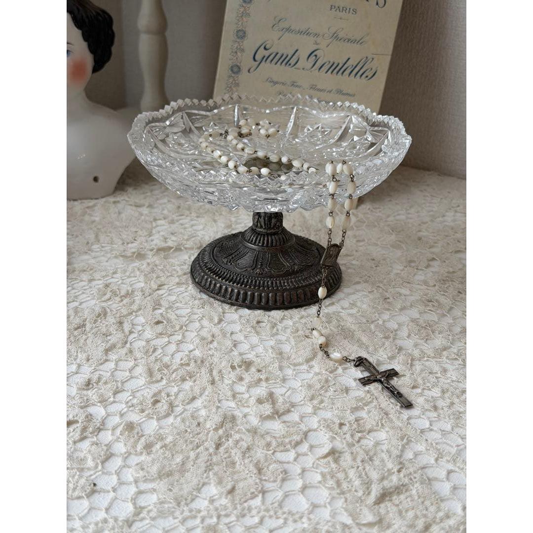 Used Made in France French antique crystal glass silver plate compote