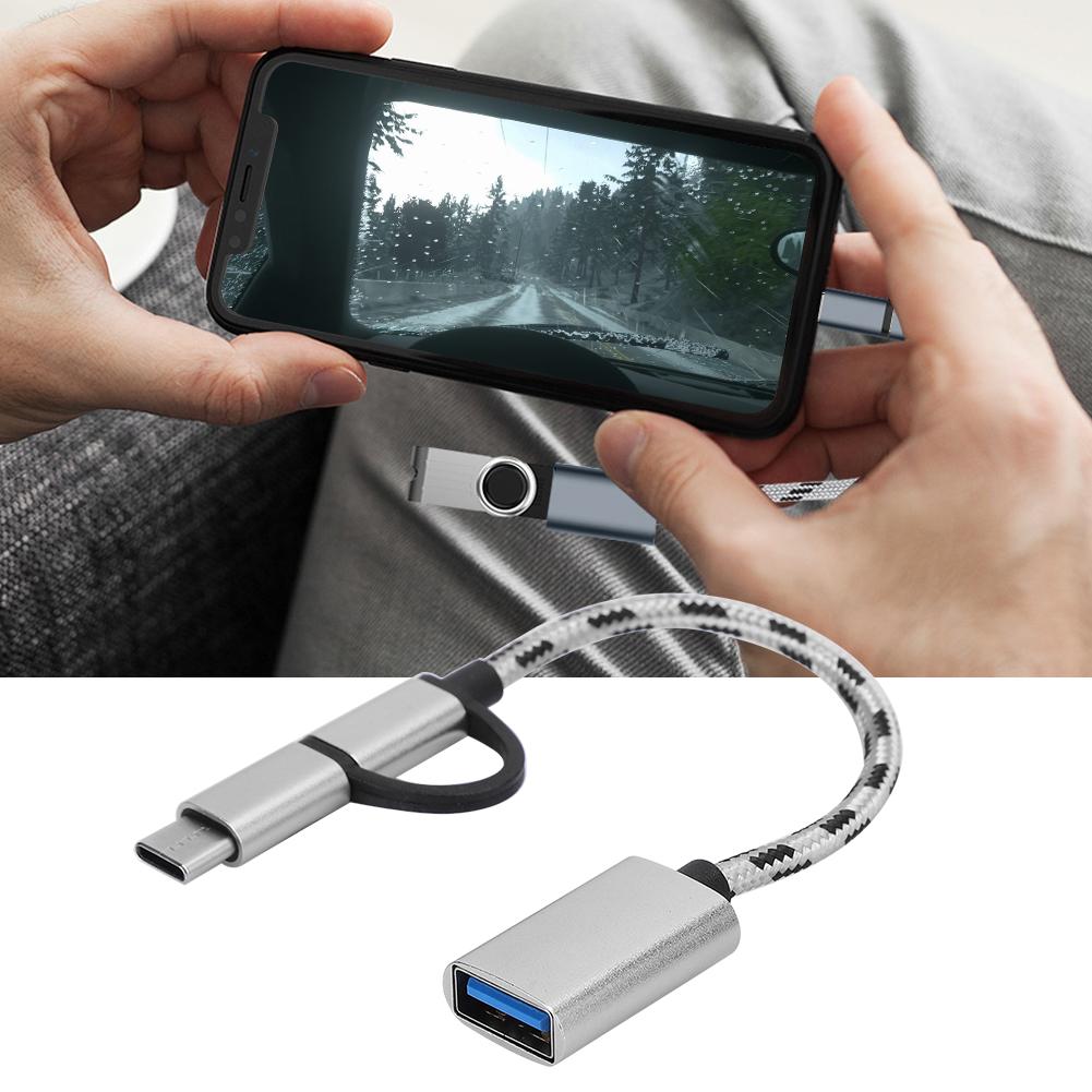 2Pcs Type C 2 In-1 OTG Transfer Wiring Adapter Electronic Transfer Connector USB3.0(Gray )