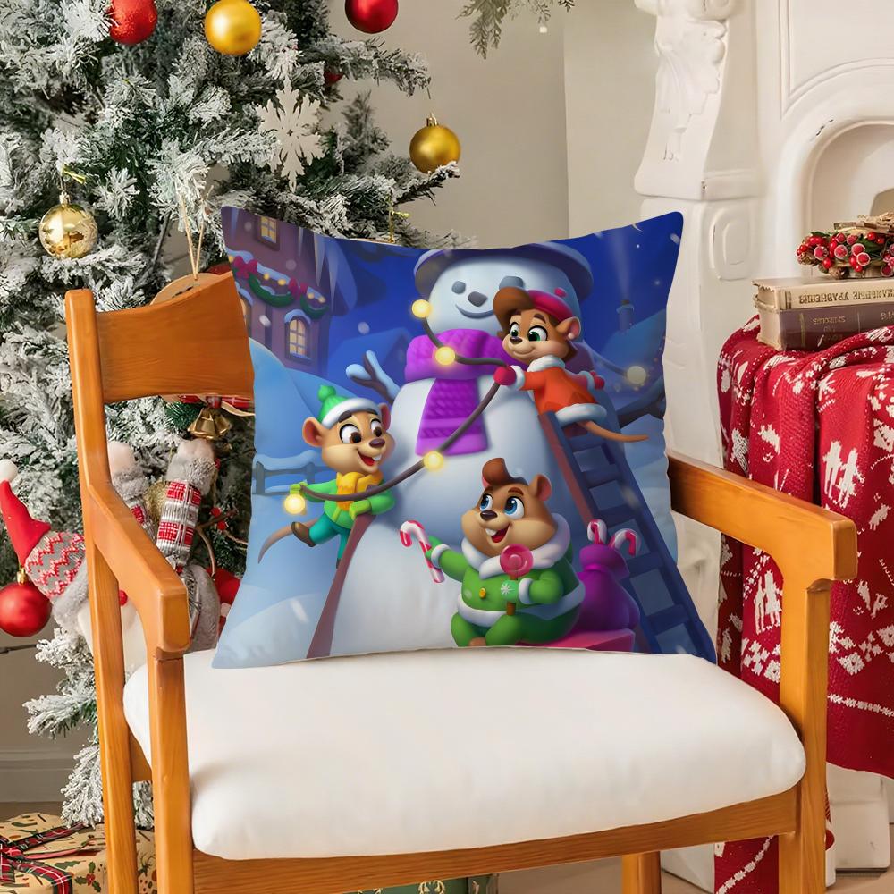 Cute Christmas Cartoon Illustrations Second Pillow Case Silky Short Plush With Invisible Zipper Dustproof Sofa Cushion Cover