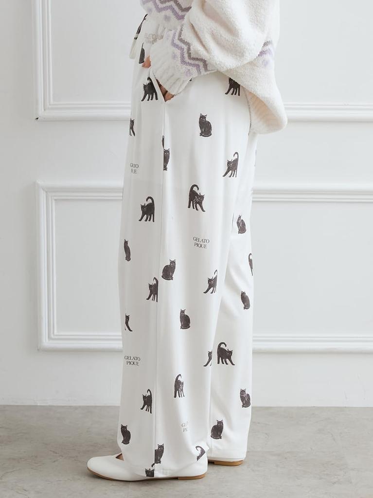 Gelato Pique Halloween Cat Print Long Pants PWCP254240 White Women's