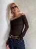 Top a maniche lunghe in pizzo popolare europeo e americano, aderente e leggermente trasparente, corto, sexy stile Spice Girl, monospalla, versatile, da indossare sotto