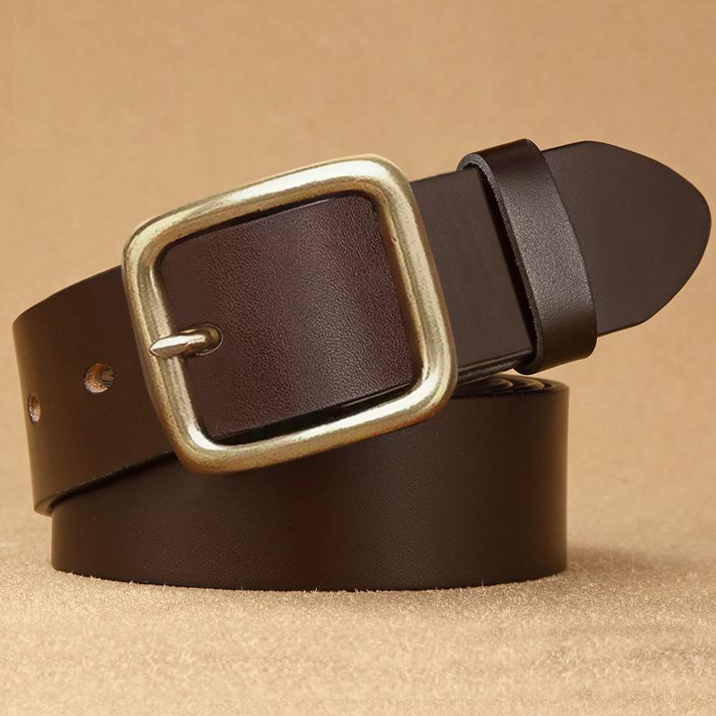Men's Retro Genuine Leather Belt - Pin Buckle Cowhide Waist Belt for Business and Casual Wear, Suitable for Middle-Aged and Young Men.