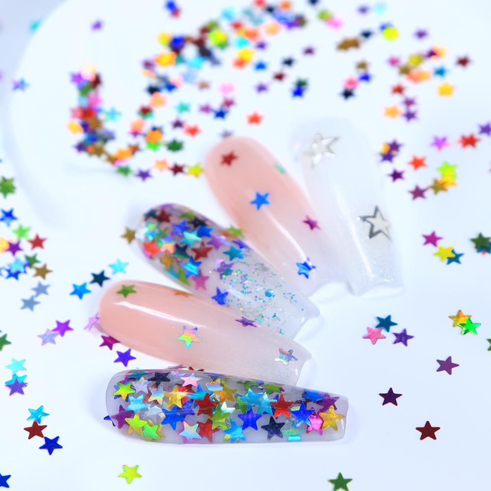 5g Laser Star Art Sequins - Five-Pointed Stars Nail Art Glitter Sequin Accessories, Holographic Pentagram Flake Nail Charms Decoration
