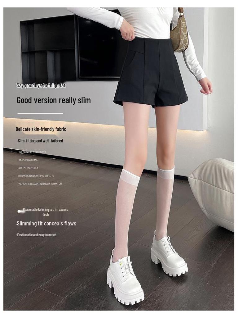 Summer 2024 Women's Black High-Waisted Wide-Leg Shorts: Slimming, Versatile, Casual Bootcut Design