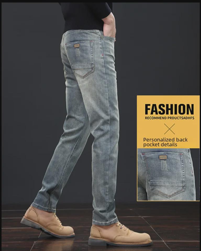 Pánské retro odřené špičkové slim rovné džíny na jaro a podzim