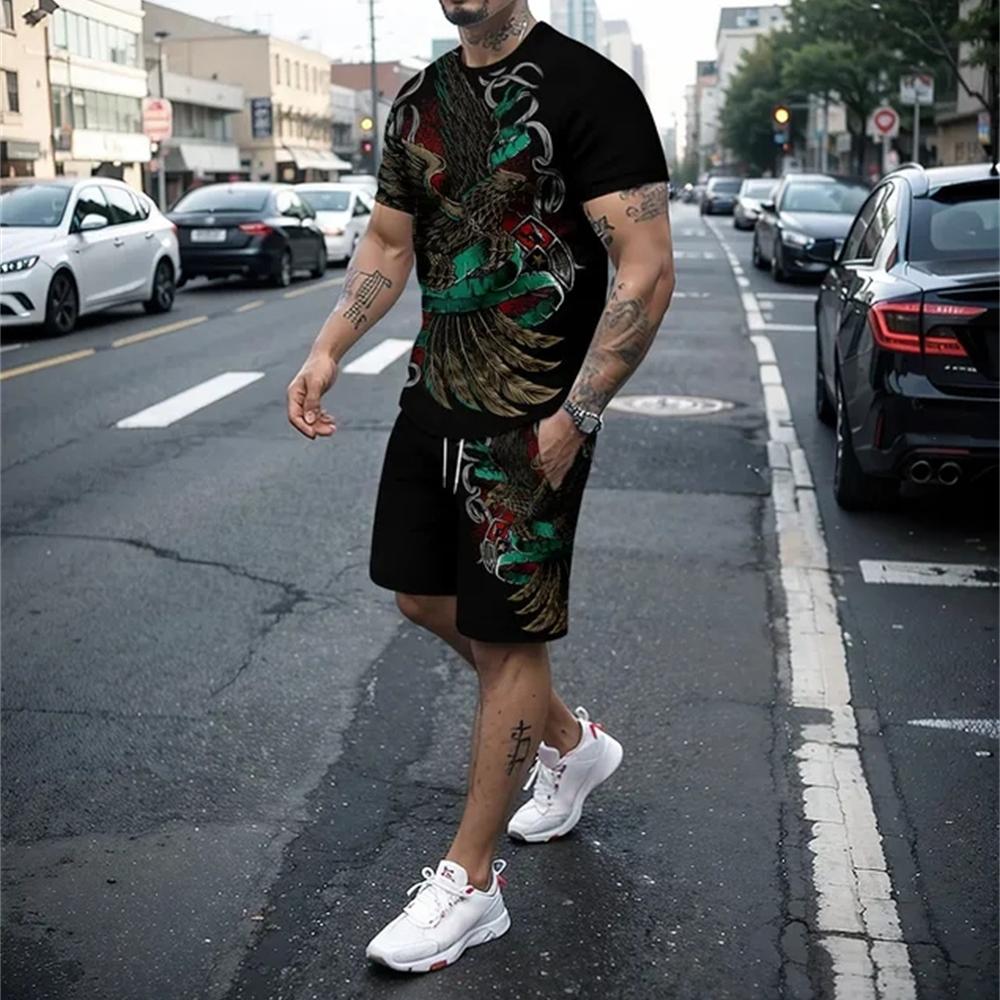 New3D printed men's short sleeved T-shirt and shorts set casual and youthful quality summer street vacation domineering clothing