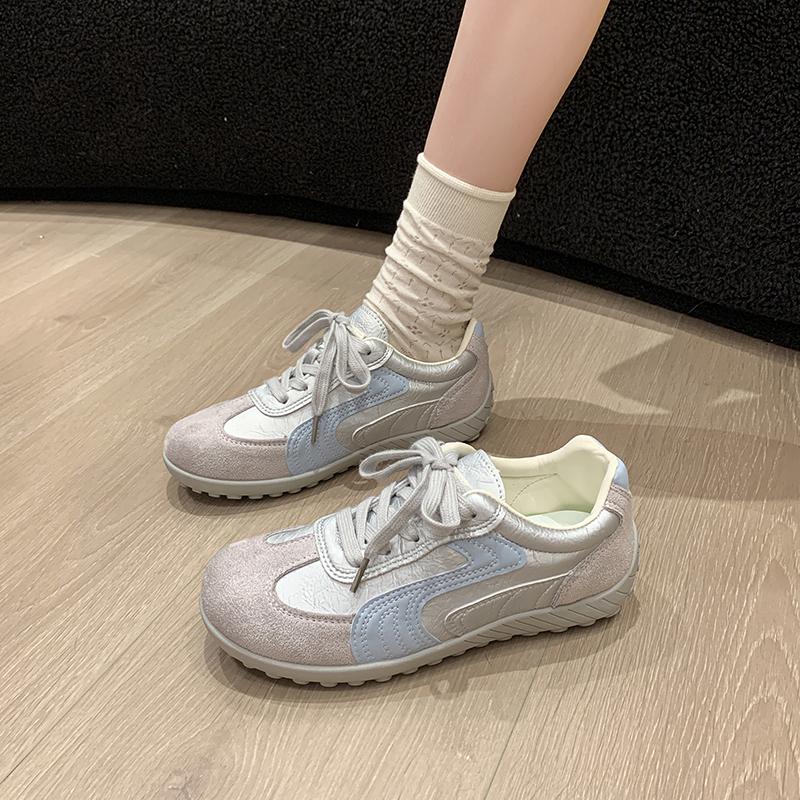 Fashion Casual Sneakers Autumn New Round Toe Colorblock Front Lace-Up Soft Sole Non-Slip Wear-Resistant Flat Single Shoes