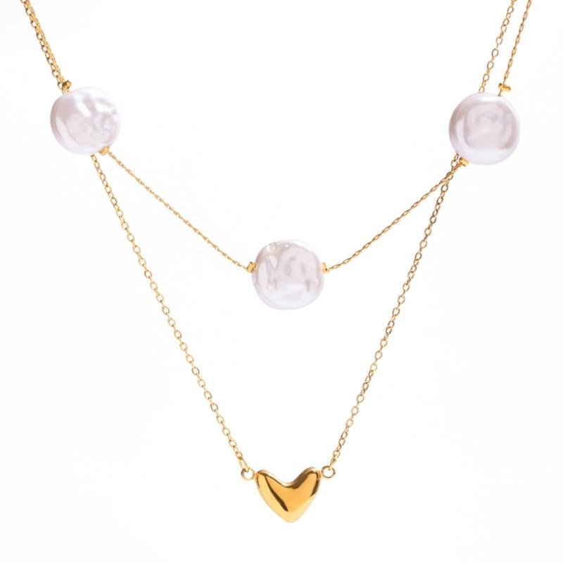 Double Layer Pearls Necklace Adjustable Length Stainless Steel Neck Jewelry For Women Fashion Accessories