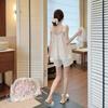Summer new Tencel polka dot pajamas women's chest pad thin suspenders shorts set sweet wood lyocell girl home