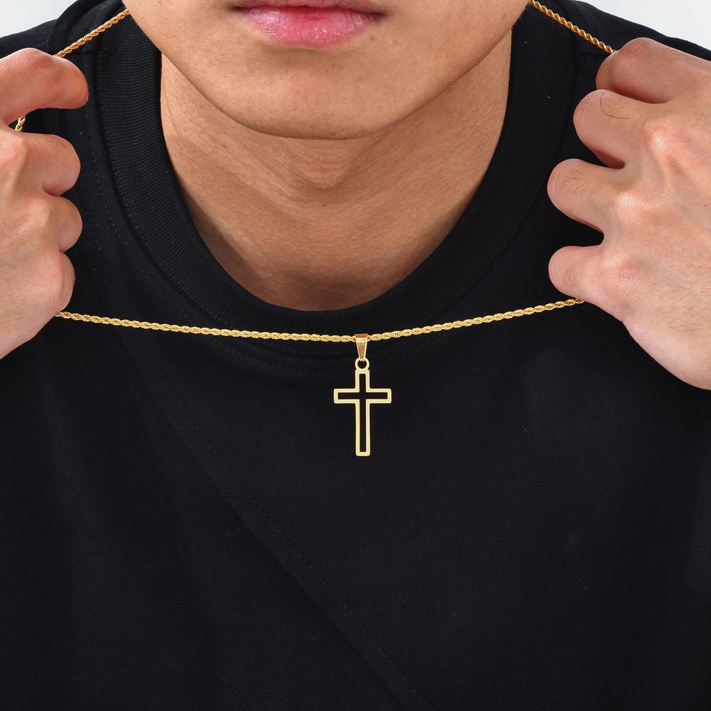 Casual Hollow Cross Necklaces for Men Boys,Waterproof Stainless Steel Cross Pendant Necklace,Religious Faith Prayer Zircon Gift