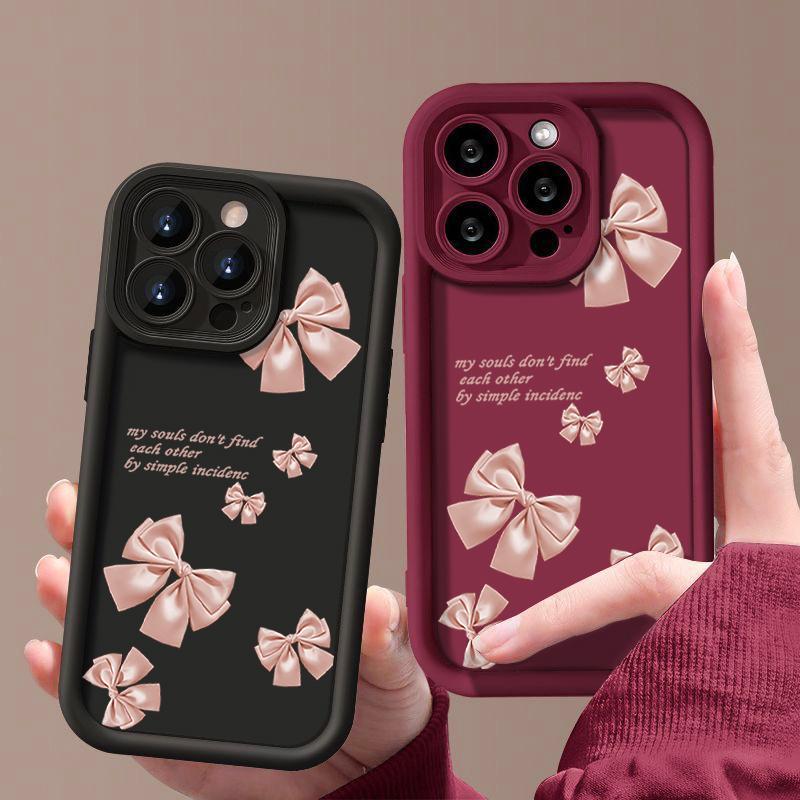 Pink Bowknot Pattern TPU Soft Matte Phone Case For iPhone 16 Pro Max 15 Pro 14 13 12 11 XR XS Shockproof Lens Protection Bumper Cover
