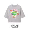 Fashion Style 2024 Autumn New Women's Easiest for Match Casual Stickers Print Printed Round Neck T-shirt 0085821