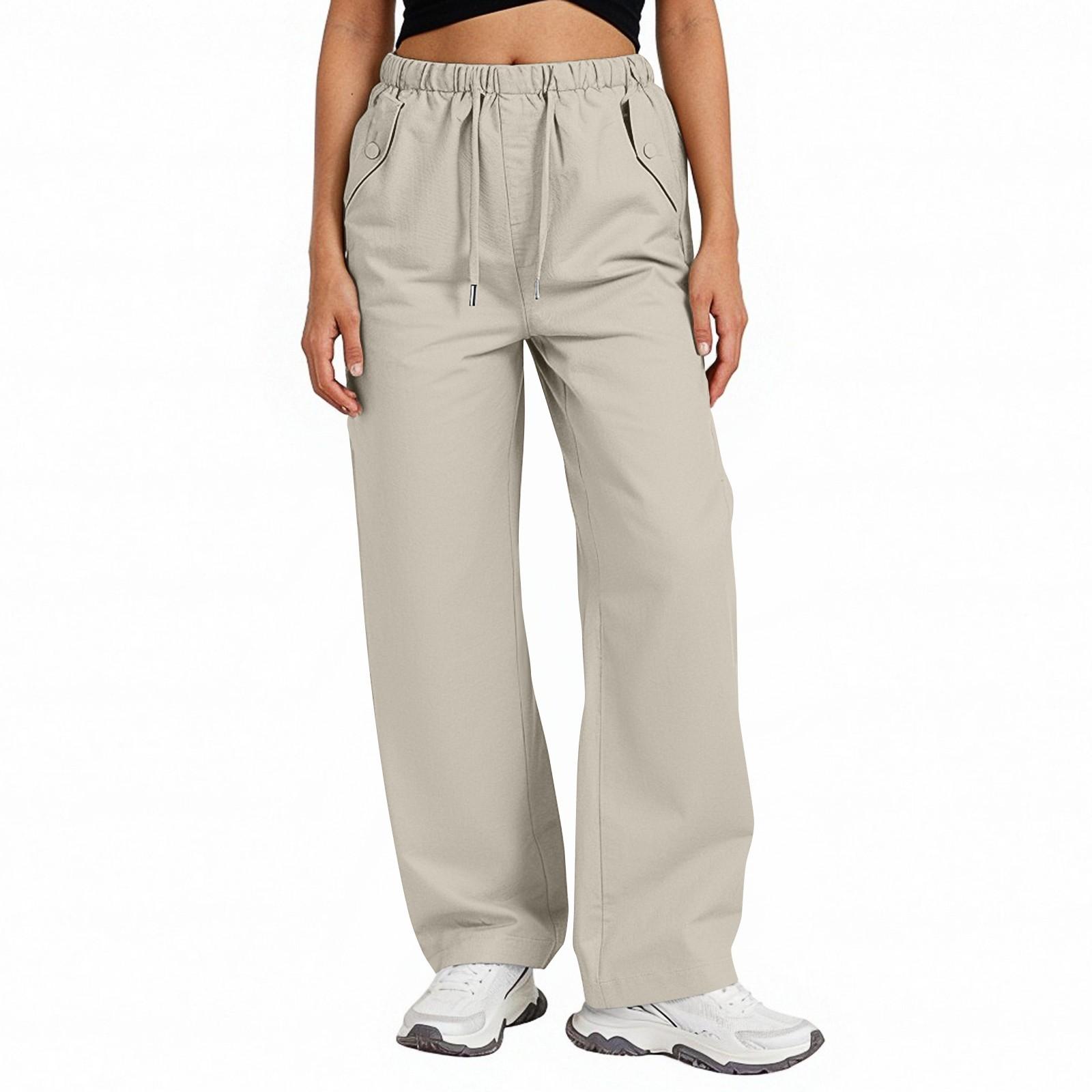 

Женские спортивные брюки повседневные свободные однотонные с высокой посадкой и карманами XXL бежевый