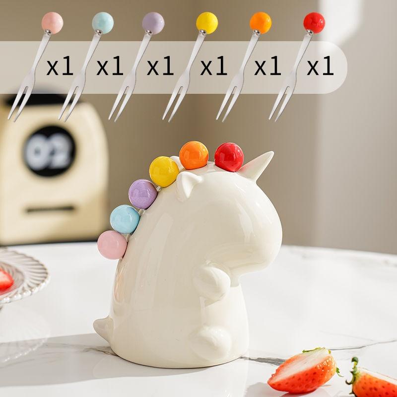 Creative Kawaii Stainless Steel Fruit Fork Cute Storage Set Fruit Fork Kitchen Storage Coffee Tea Dessert Fork Gift Set