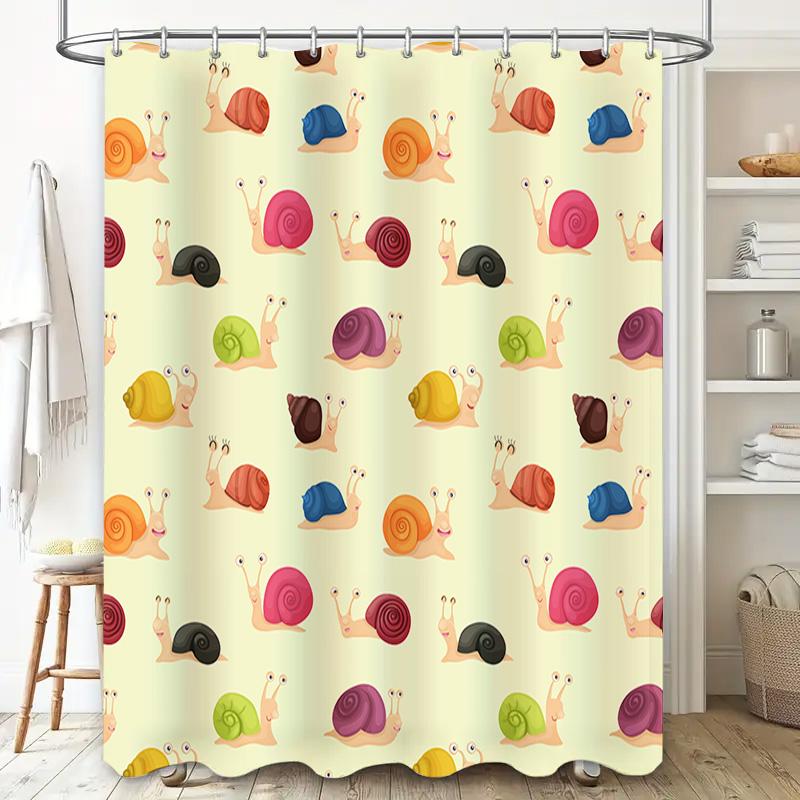 Snail Print Shower Curtain Cartoon Character Decorative Liner Available in Multiple Sizes for Bathroom or Kitchen Use.