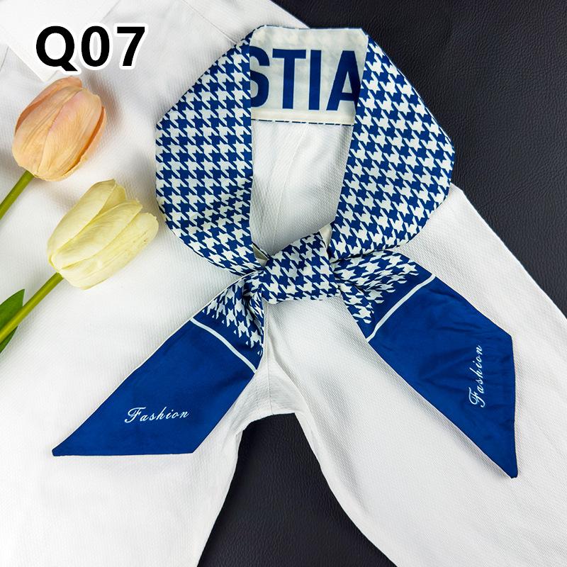 New Long Versatile Silk Scarf Tied Hair Band Bow Letter Floral Streamer Tied Bag Gift Small Silk Scarf
