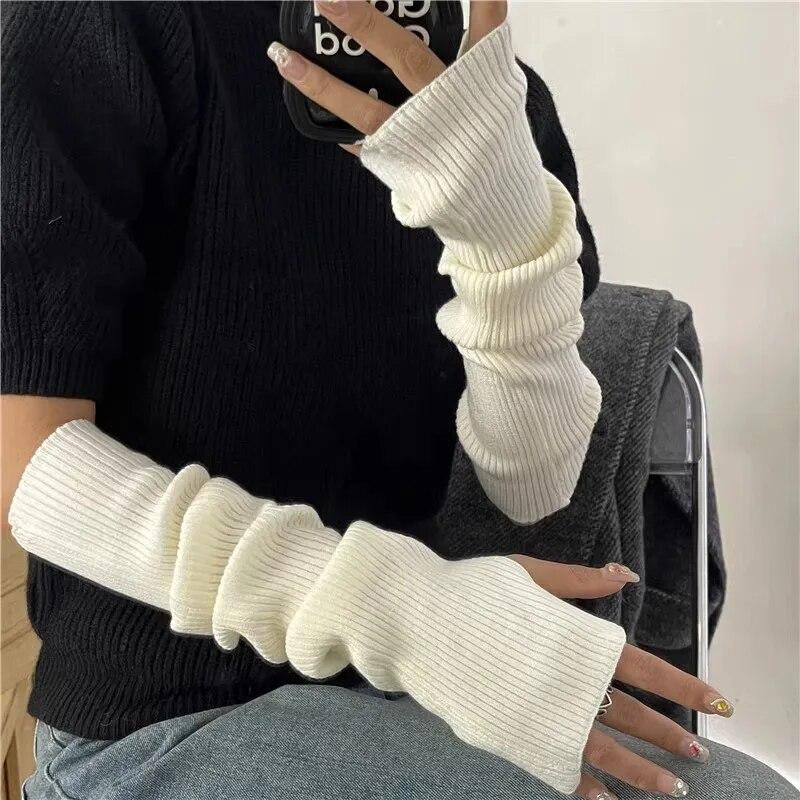 Women's Fingerless Knitted Gloves, Cosplay Anime Gloves, Arm Warmers, Punk, Gothic, Harajuku, Knit Mitten, Arm Sleeves, Winter