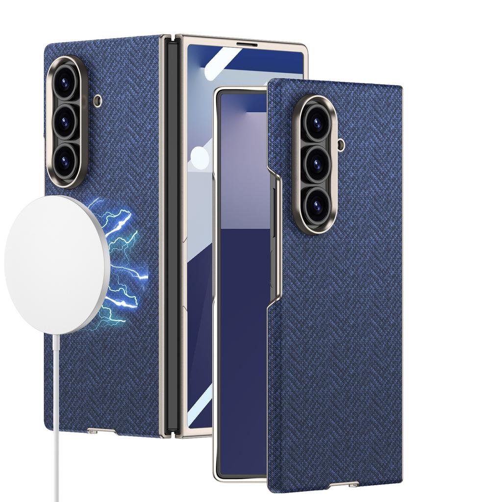 Suitable for Samsung Zfold7 Folding Screen Mobile Phone Case Trendy Brand Skin Like Curved Plain Leather Shell Film Integrated Protective Case