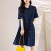 New plus Size Women's Denim Dress Casual Shirt Collar Loose Straight Tube Dress Half Open Cardigan Casual  Dress
