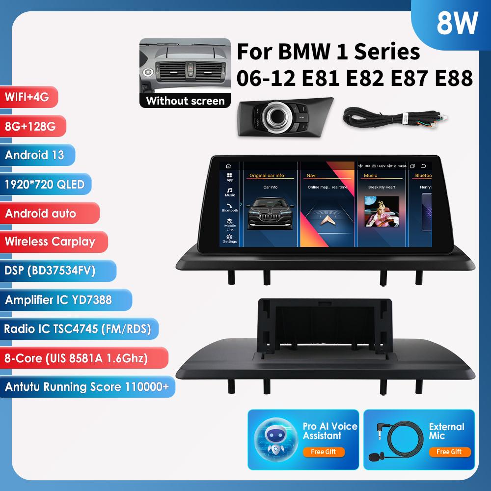 OSSURET 10,25 tommer Bil Intelligente Systemer 2 Din Trådløs Carplay Android Auto for BMW 1-serie 06-12 E81 E82 E87 E88 Uten Skjerm GPS Stereo RDS