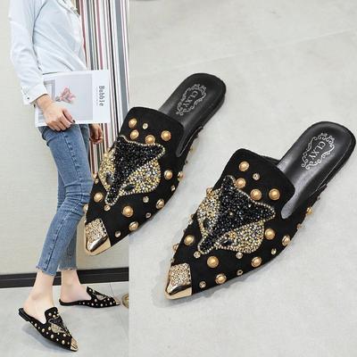 2025 Pointed Toe Women Flat Rhinestones Loafers Autumn Rivets Classic Ladie Flats Shoes Women's Ballet Flats Soft Boat Shoes