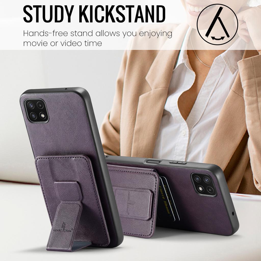 For Samsung Galaxy A22 5G (EU Version) Case RFID Blocking Card Slots Leather+TPU Phone Cover
