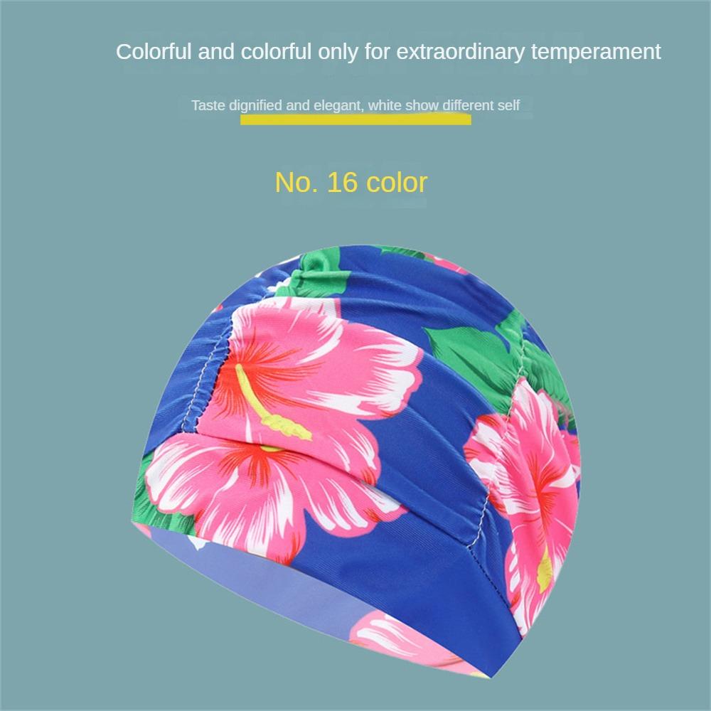 Shower Elastic Nylon Turban Flowers Printed Swimming Pool Bathing Hat Long Hair Waterproof Hats for Men Women