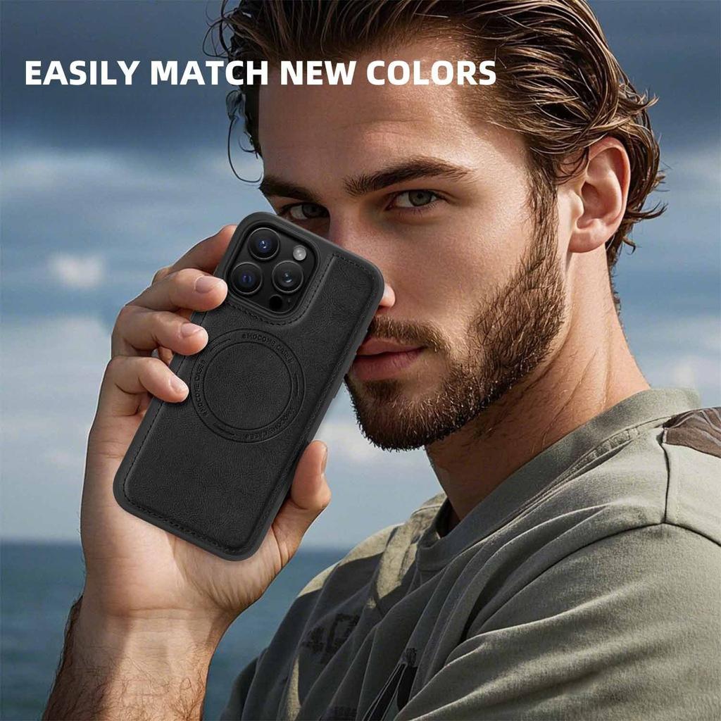Phone Case for iPhone 16 Pro Max 17 Air 16e 15 Plus 14 13 Promax 12 11 Business Magnetic Wireless Charging Simple Leather Cover