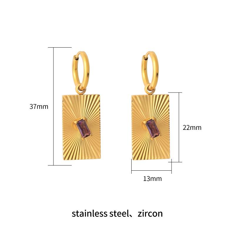 Retro Geometrische Ohrringe für Damen aus vergoldetem Edelstahl, eingelegt mit bunten Zirkonia, hochwertige gestreifte Ohrringe