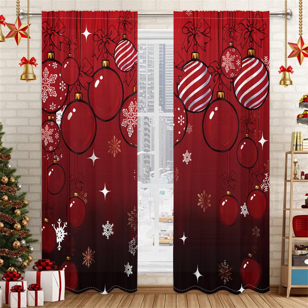 Weihnachtsvorhänge 3D Ornamente Kieferndruck Wohnzimmer Schlafzimmer Paneele Feiertagsdeko 2 Paneele Weihnachten Fenstervorhänge