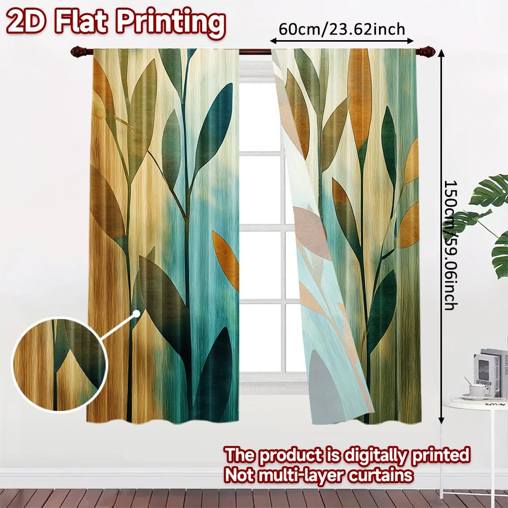 Set Of 2 Flat Printing Drapes Autumn Foliage Silhouette Digital Printed Polyester Party Decorations Perfect Po Curtain
