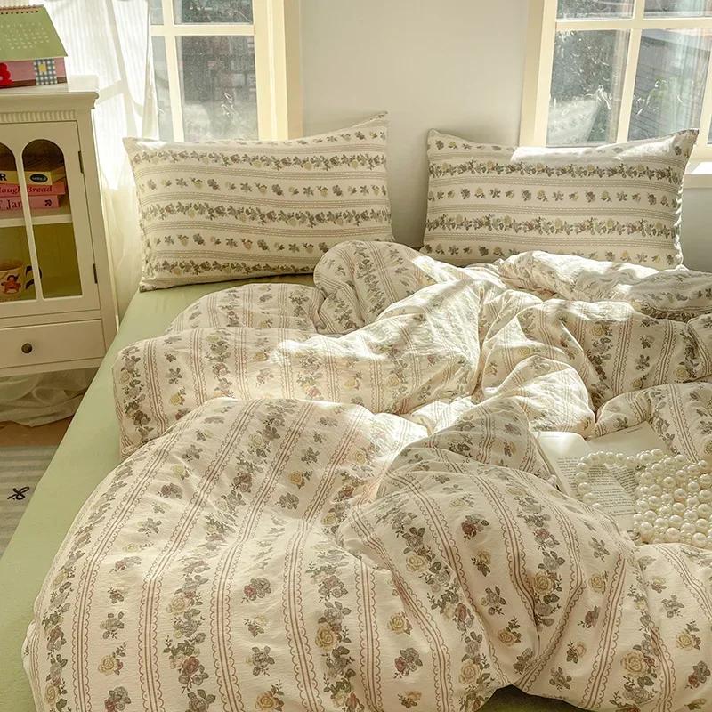 

4Pcs Jacquard Double-Layer Yarn Fitted Sheet Grade A Home Dormitory Bedding Set Cloud Touch Soft Skin-Friendly Bedroom Decor 1.8m-200x230cm 4pcs