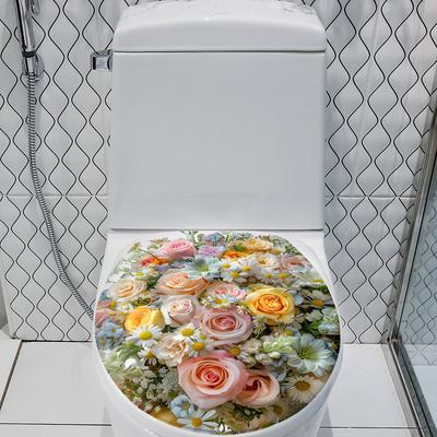 Flower Pattern Bathroom Toilet Seat Decorative Stickers Self-adhesive Waterproof Bathroom Creative Stickers