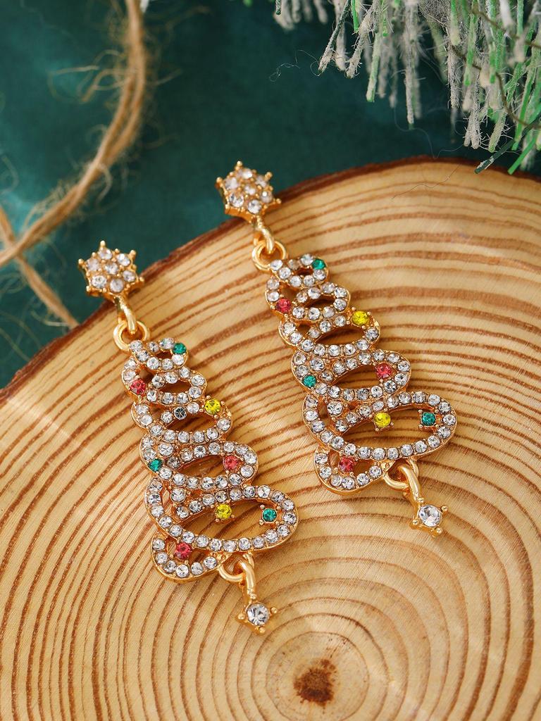 Colorful Light Luxury Christmas Tree Diamond Stud Earrings for Women