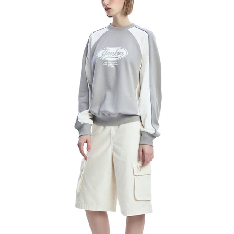 MLB Denim Series New York Yankees Basic Cargo Loose Fashion Versatile Simple Five-Point Denim Shorts Women shorts Cream 3FDPB0453-50CRS
