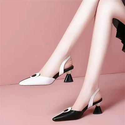Concise New Design Women Summer Sandals Pointed Toe Shallow High Heels Mixed Color Zapatos Female Elegant Fashion Dress Shoes