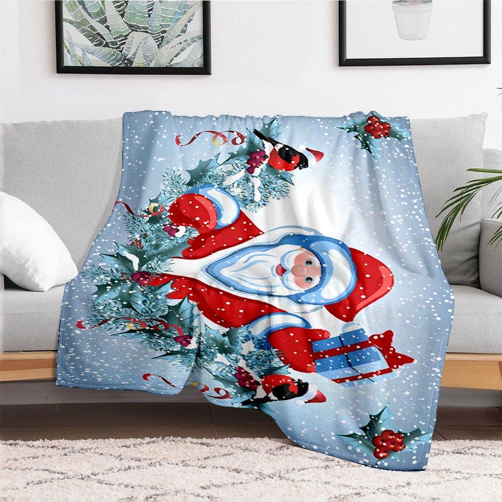 Christmas Santa Claus Snow Scene Greeting CardBlanket Flannel Throw Blanket for Sofa, Bed, Travel, Camping, Office, Couch, Chair, And Bed Gi
