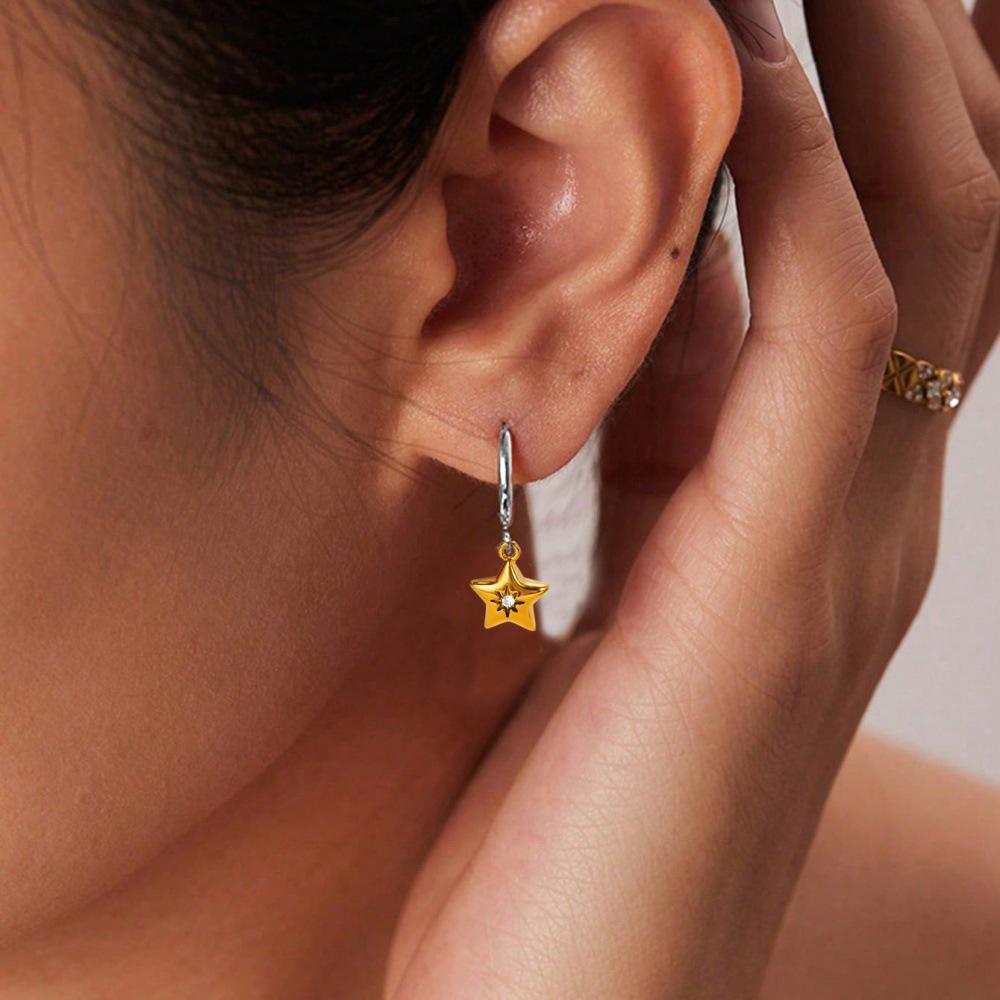 Borderless Fashion Star and Moon Two-Color Earrings: Gold-Plated Stainless Steel Silver Design Jewelry