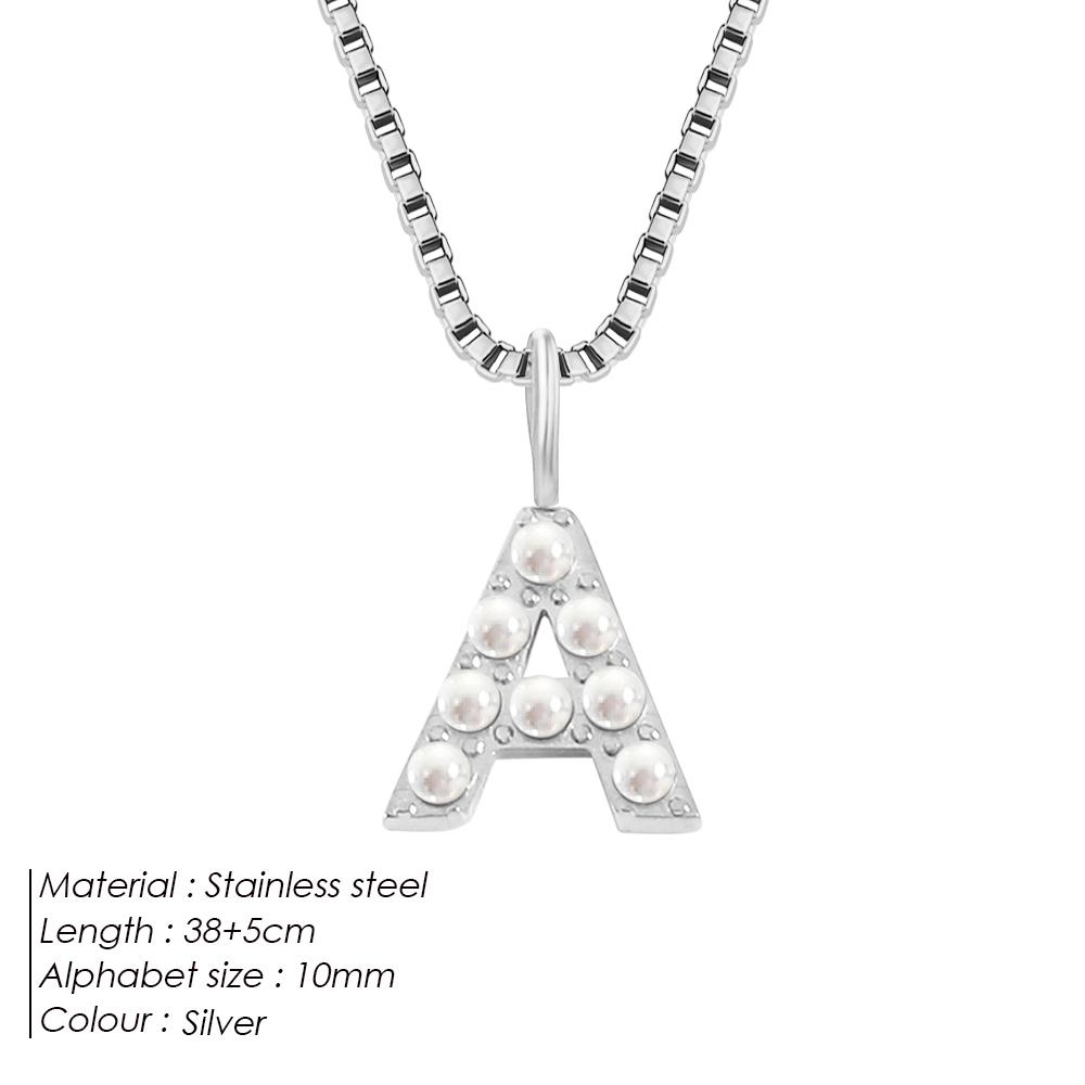 eManco DIY Imitation Pearl Letter Pendant Stainless Steel Cuban Chain Necklace Women's Gold Plated Accessories 48 Hour Shipping