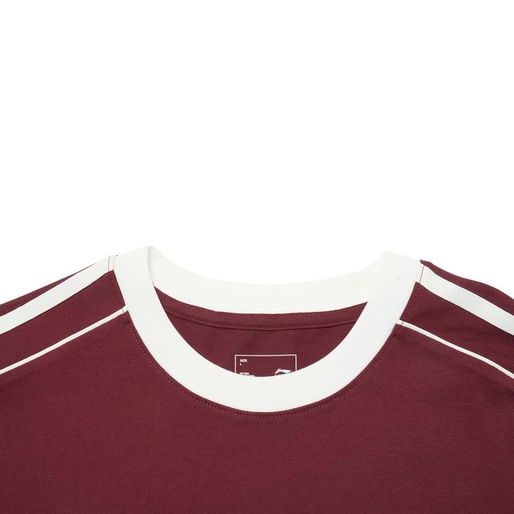 Li-Ning American Vintage Letter Logo Striped Print Round Neck Loose Comfortable Casual Short Sleeve Drop Shoulder T-Shirt Unisex T-Shirt AHSU657-3