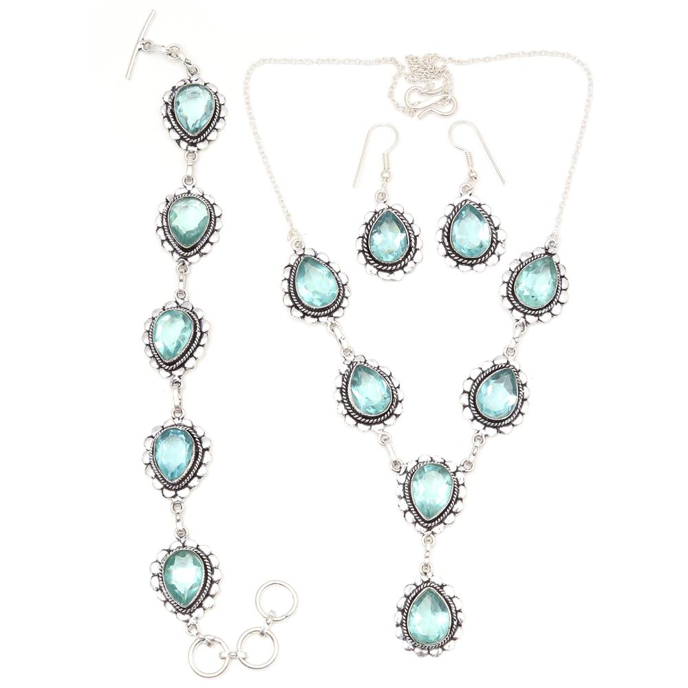 

Комплект ювелирных изделий из швейцарского синего кварца с ожерельем 18-20