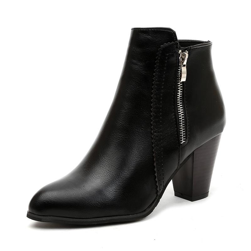 European Retro Chunky Heel Side Zipper Women's Ankle Boots, Autumn/Winter 2020 Collection
