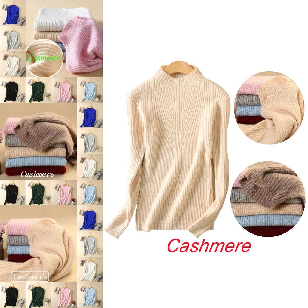 Luxuriously Soft Women Slim Elastic Knitted Half-turtleneck Cashmere Jumper Sweater