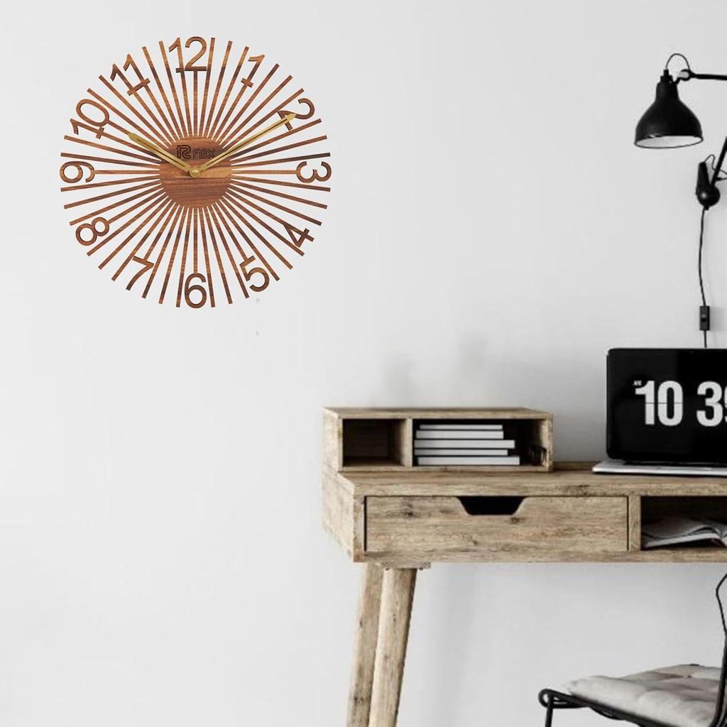 Star Design 12 Inch Handcrafted Stylish Elegant Analog Wooden Wall Clock for Living Room Hall Bedroom Office Gifting Asian Red Textured Wood