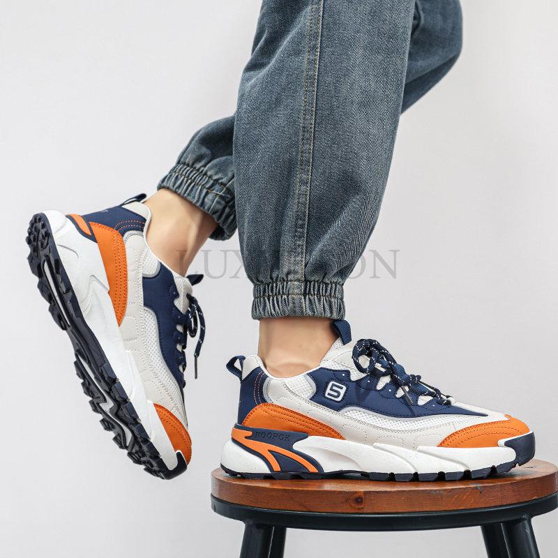 Chunky Sneakers Men Cover Bottom Board Shoes Fashion Casual Leather Mesh Breathable Increased Internal Platform Running Shoes