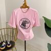 Honey J Loose FiT Color Blocking PrinTed ShorT Sleeve T shirT 3 Colors