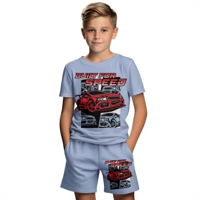 

Car Summer Short Sleeve T-Shirt Suit Shorts Children Toddler Infant Clothing 3D Cartoon Print Fashion Boys Girls 160