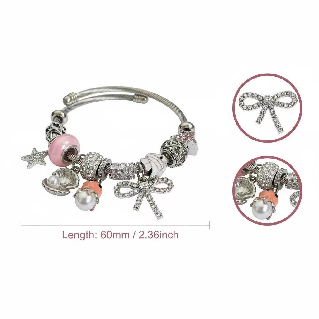 Ocean Theme Stainless Steel Beaded Bracelet With Starfish Sea Creatures For Women Summer Jewelry