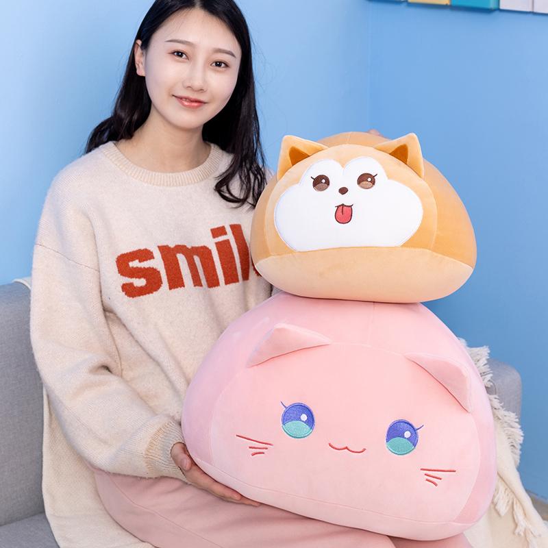 Large Cute Round Cat Doll Throw Pillow Shiba Inu Dog Plush Toy Rag Doll Little Cat Doll Girl Sleeping Pillow Birthday Gift